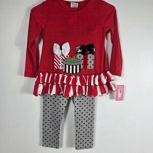 Peaches‎ n Cream Girls Red Polka Dot Legging Set Size 5 Holiday Gift Theme